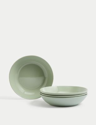 M&S Set of 4 Everyday Stoneware Pasta Bowls - Sage, Sage,Pink
