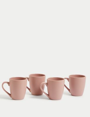 M&S Set of 4 Everyday Stoneware Mugs - Pink, Pink