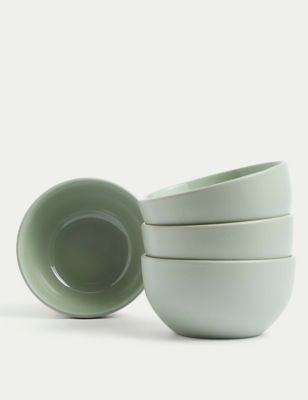 M&S Set of 4 Everyday Stoneware Cereal Bowls - Sage, Sage,Natural,Pink