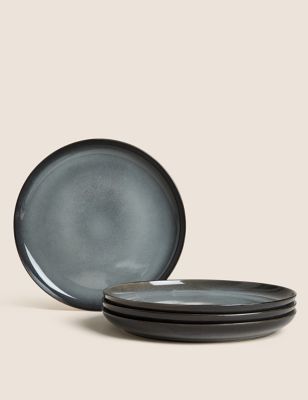 M&S Set of 4 Amberley Dinner Plates - Grey, Grey,Navy
