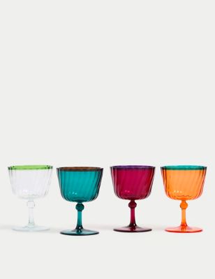 M&S Set of 4 Ikat Brights Two-Tone Wine Glasses - Multi, Multi