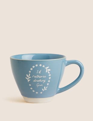 M&S Rather Be Drinking Gin Slogan Mug - Blue, Blue