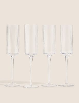 M&S Set of 4 Handmade Celine Champagne Flutes, Grey