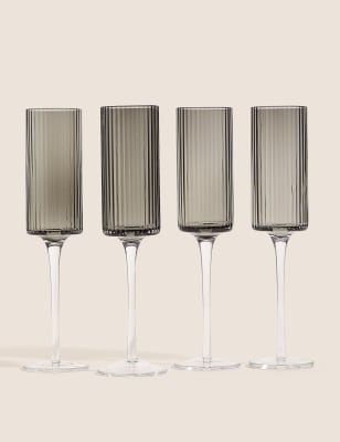 

M&S Collection Set of 4 Handmade Celine Champagne Flutes - Grey, Grey