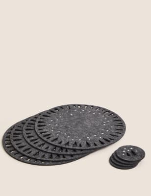 

M&S Collection Set of 4 Felt Placemats & 4 Coasters - Charcoal, Charcoal