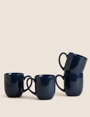 

M&S Collection Set of 4 Ribbed Glazed Mugs - Blue, Blue