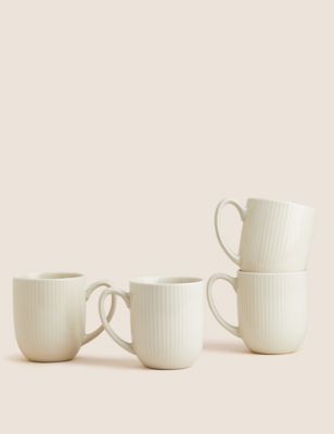 

M&S Collection Set of 4 Ribbed Glazed Mugs - Cream, Cream