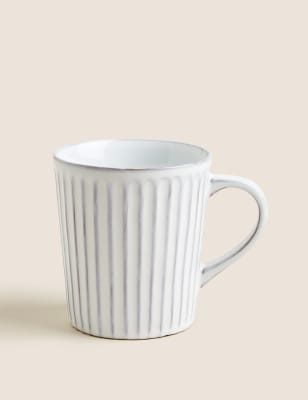 M&S Ribbed Reactive Glaze Mug - Light Grey, Light Grey,Blue