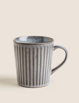 M&S Ribbed Reactive Glaze Mug - Charcoal, Charcoal,Light Grey,Green,Blue