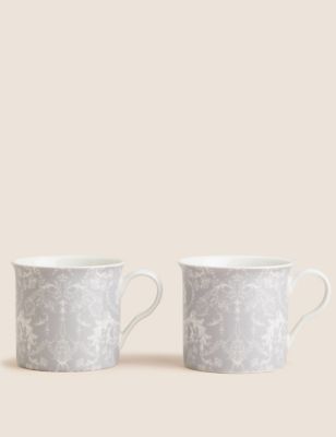 M&S Set of 2 Palace Mugs - Grey, Grey,Grey/White