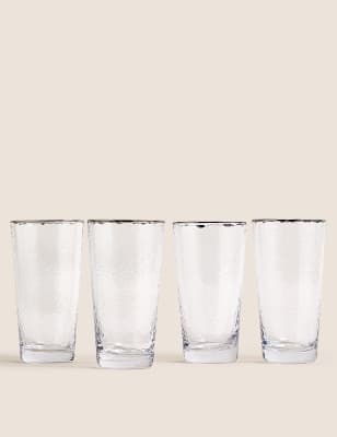 Set of 4 Textured Platinum Rim Hi Ball Glasses