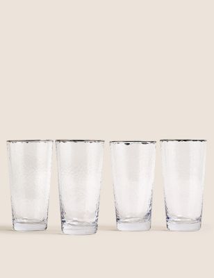 M&S Set of 4 Textured Platinum Rim Hi Ball Glasses