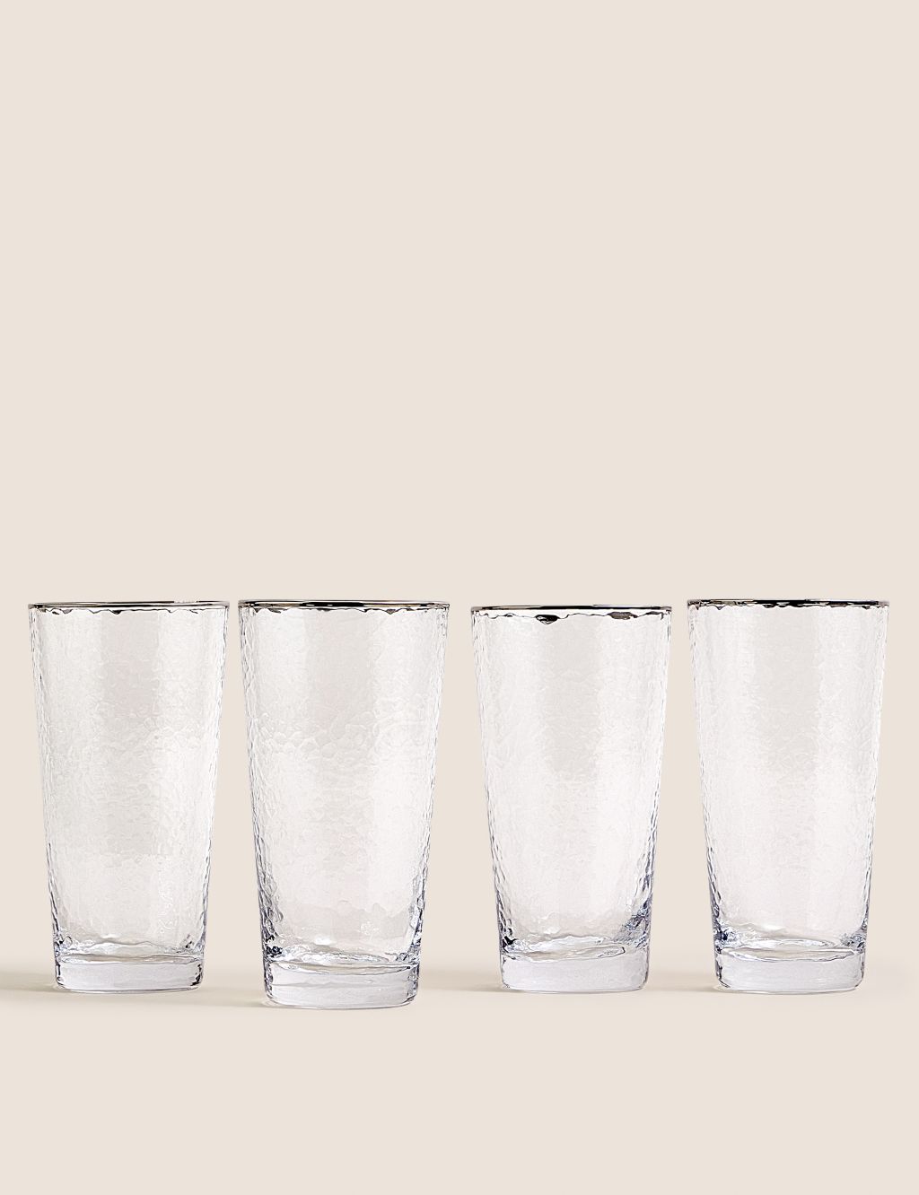 Set of 4 Textured Platinum Rim Hi Ball Glasses