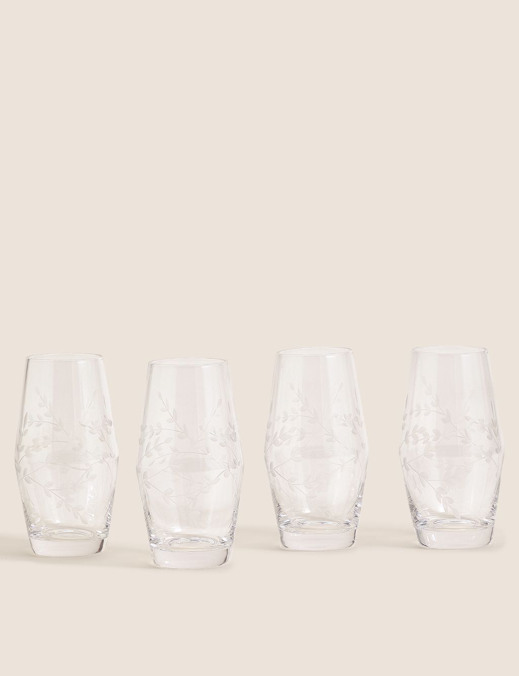 Set of 4 Floral Etched Highball Glasses