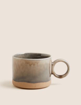 M&S X Fired Earth Stoneware Mug - Charcoal, Charcoal,Green,Ochre