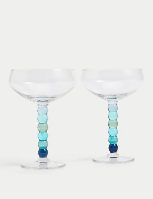 M&S Set of 2 Bobble Stem Coupes - Teal, Teal