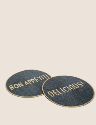 

M&S Collection Set of 2 Beaded Slogan Placemats - Black Mix, Black Mix