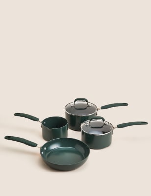 

M&S Collection 4 Piece Ceramic Coated Aluminium Pan Set - Dark Green, Dark Green