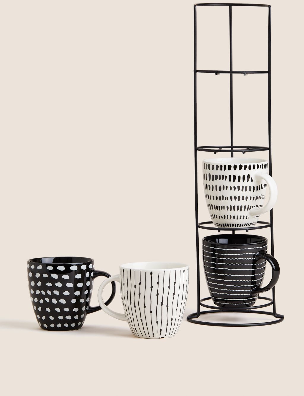 Set of 4 Monochrome Mugs with Stand image 1