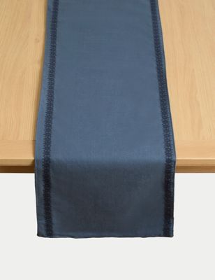 

M&S X Fired Earth Pure Cotton Embroidered Table Runner - Dark Blue, Dark Blue