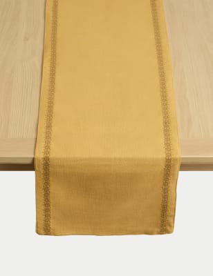 

M&S X Fired Earth Pure Cotton Embroidered Table Runner - Ochre, Ochre