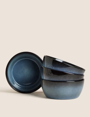 M&S Set of 4 Amberley Reactive Cereal Bowls - Navy, Navy,Grey