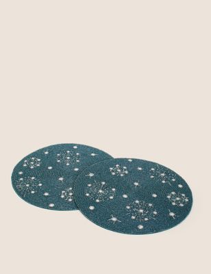 

M&S Collection Set of 2 Snowflake Beaded Placemats - Green, Green