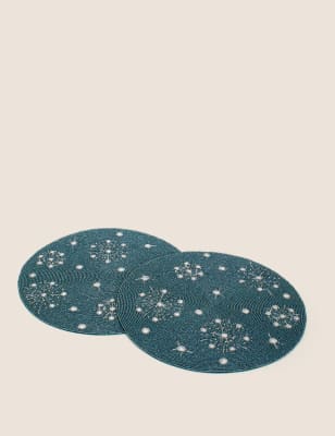 

M&S Collection Set of 2 Snowflake Beaded Placemats - Green, Green