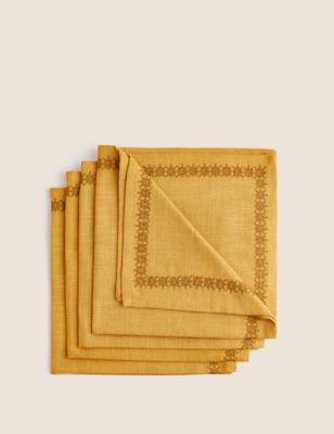 

M&S X Fired Earth Set of 4 Pure Cotton Embroidered Napkins - Ochre, Ochre