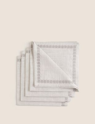 Set of 4 Pure Cotton Embroidered Napkins