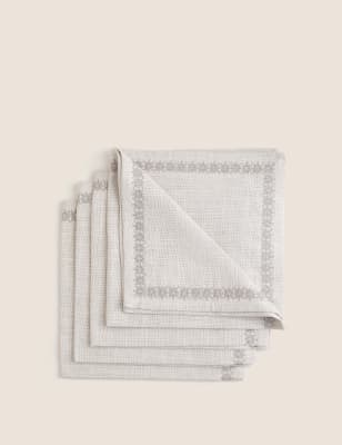 Set of 4 Pure Cotton Embroidered Napkins