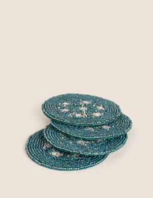 

M&S Collection Set of 4 Snowflake Beaded Coasters - Green, Green