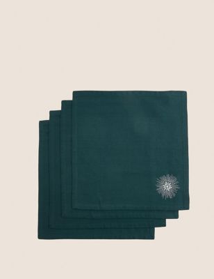 

M&S Collection Set of 4 Snowflake Napkins - Dark Green, Dark Green