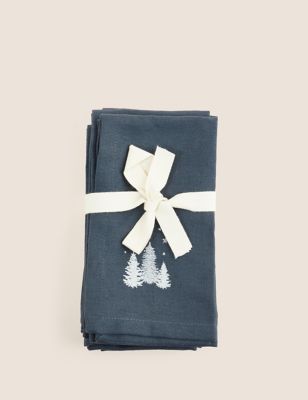 Set of 4 Tree Motif Cotton with Linen Napkins