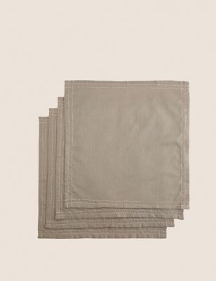 M&S Set of 4 Cotton with Linen Napkins - Taupe, Taupe
