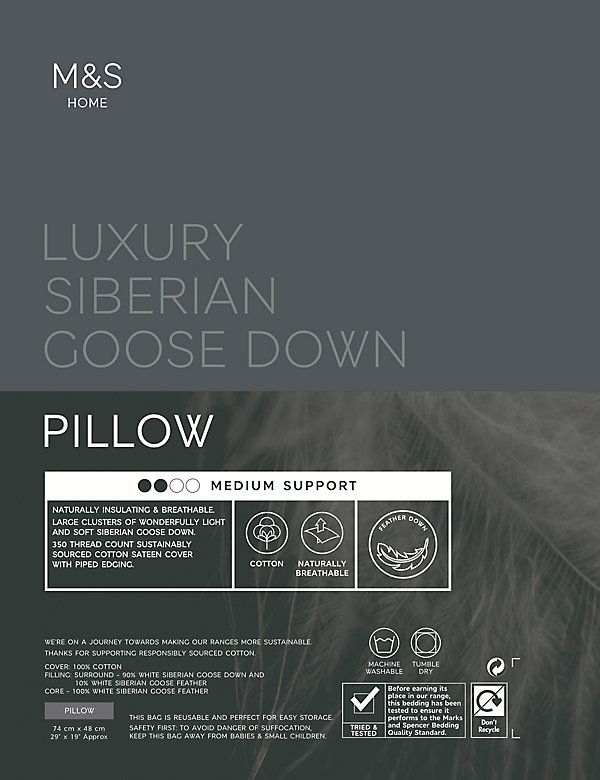 Luxury Siberian Goose Down Medium Pillow