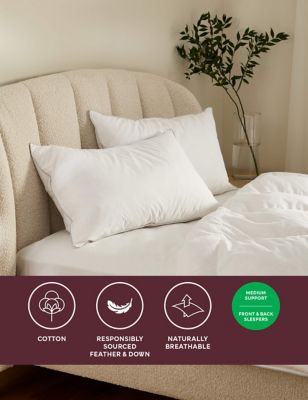 M&S 2pk Deluxe Hungarian Goose Feather & Down Medium Pillows - White, White