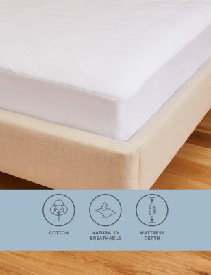M&S Pure Cotton Extra Deep Mattress Protector - DBL - White, White