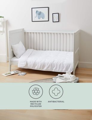 M&S Antibacterial Cot Bed Duvet & Pillow Set - COTBD - White, White