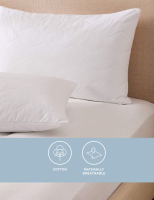 M&S 2pk Pure Cotton Pillow Protectors - White, White