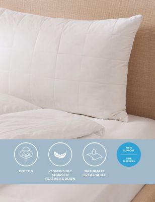 Sleep Solutions Goose Feather & Down Firm Surround Pillow - White, White