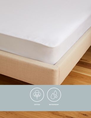 Sleep Solutions Pure Cotton Jersey Waterproof Mattress Protector - SGL - White, White