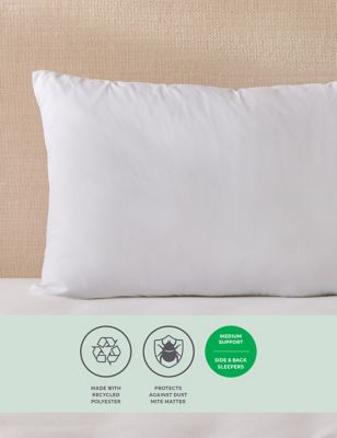 M&S 2pk Anti Allergy Plus Medium Pillows - White, White