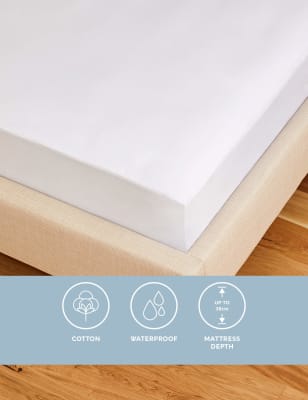 Sleep Solutions Pure Cotton Jersey Waterproof Extra Deep Mattress Protector - SGL - White, White