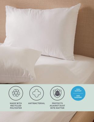 M&S 2pk Natural Anti Allergy Plus Firm Pillows - White, White