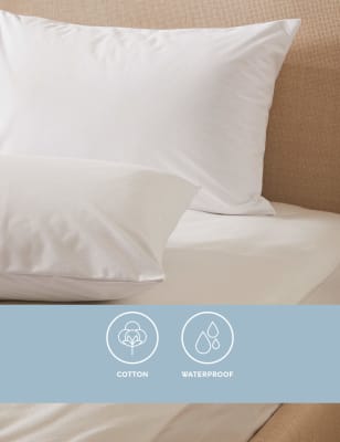 

Sleep Solutions Pack de 2 protectores de almohada 100% algodón impermeables de punto - Blanco, Blanco