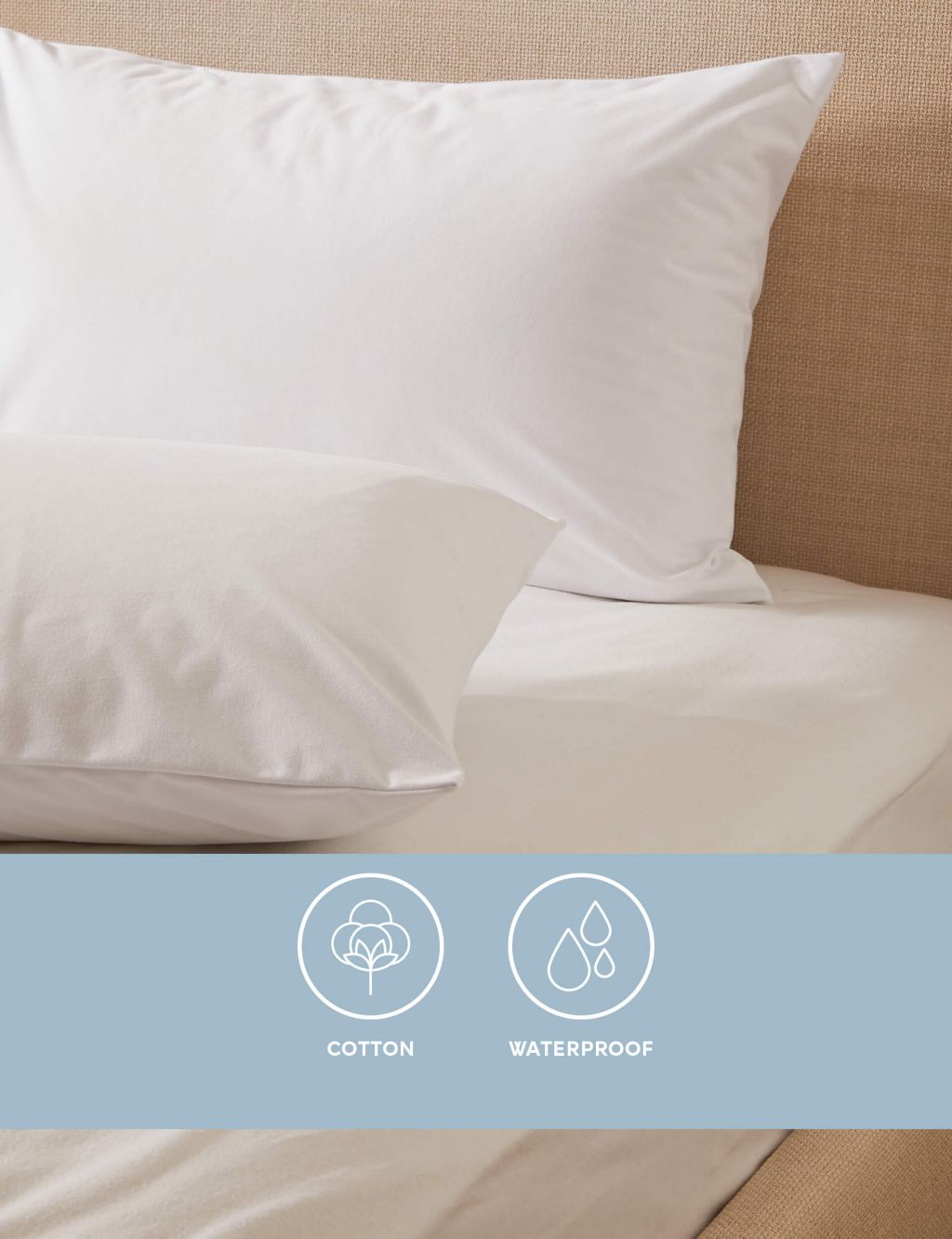2pk Pure Cotton Jersey Waterproof Pillow Protectors