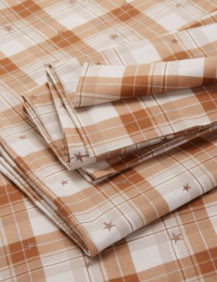 M&S Pure Brushed Cotton Checked Bedding Set
