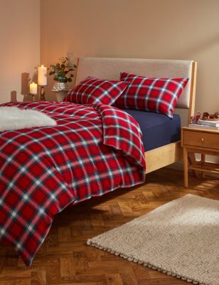 

M&S Collection Pure Brushed Cotton Checked Christmas Bedding Set - Red Mix, Red Mix