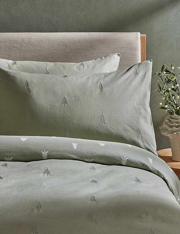 Brushed Cotton Tree Embroidered Bedding Set